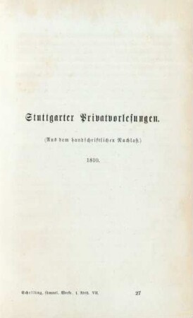 Stuttgarter Privatvorlesungen. (Aus dem handschriftlichen Nachlaß) 1810