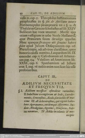 Caput III, De Aedilium Necessitate Et Frequentia