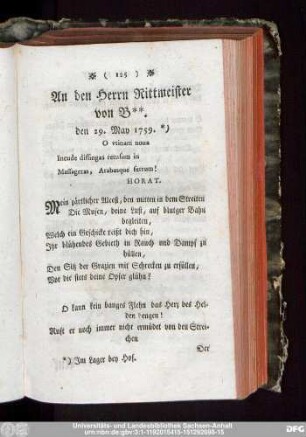 An den Herrn Rittmeister von B. den 29. May 1759.