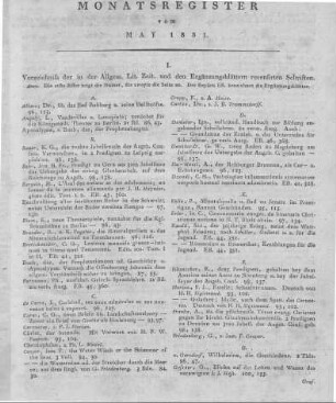 Monatsregister vom May 1831
