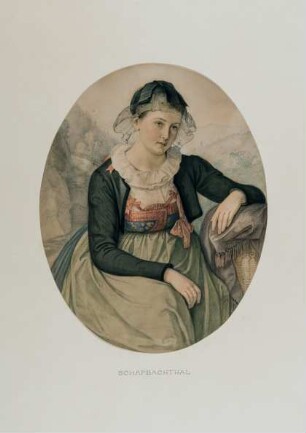 Trachtenbild "Schapbachthal: Eine junge Frau in gewöhnlichem Anzuge"