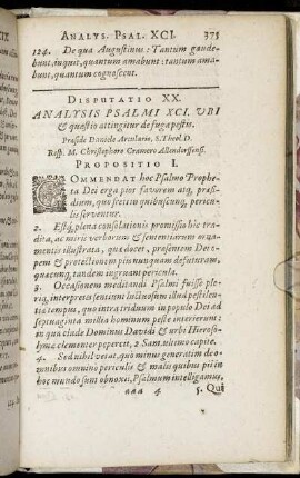 Disputatio XX. Analysis Psalmi XCI. Ubi & quæstio attingitur de fuga pestis.