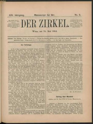 Nr. 5. Wien, am 15. Mai 1884.