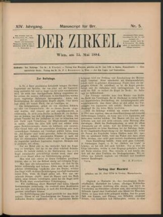 Nr. 5. Wien, am 15. Mai 1884.