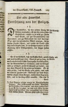 Das achte Hauptstück. Fortsetzung von der Polizey.