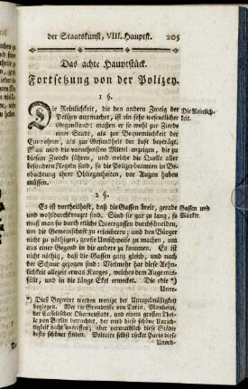 Das achte Hauptstück. Fortsetzung von der Polizey.