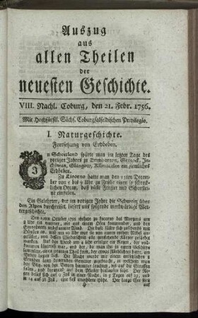 VIII. Nachl. Coburg, den 21. Febr. 1756.