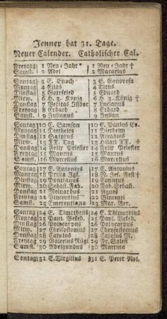 Jenner hat 31. Tage. - Hornung hat 29. Tage.