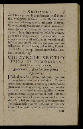 Chirurgiae Sectio Prima. De Tumoribus