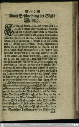Kurtze Beschreibung der Stadt Leipzig