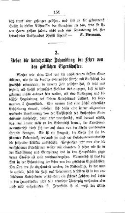 Ueber die katechetische Behandlung der Lehre von den göttlichen Eigenschaften
