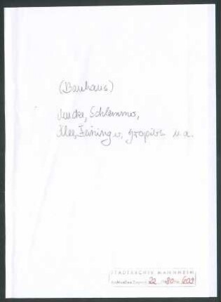 Gropius, Walter, Der Direktor des staatlichen Bauhauses zu Weimar , Schriftwechsel mit Wichert