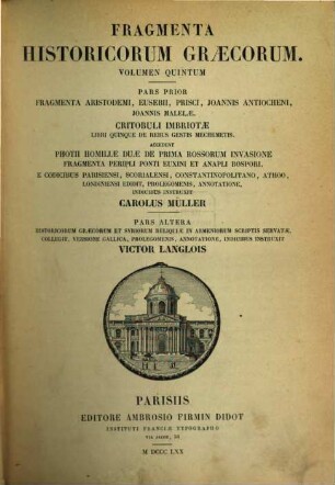 Fragmenta historicorum Graecorum : Apollodori bibliotheca cum fragmentis, 5,1