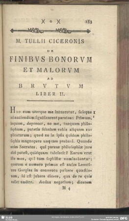 De Finibus Bonorum Et Malorum Ad Brutum Liber II