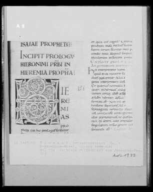 Ms. 1, Goderannus-Bibel, fol. 194, Initiale H zum Jeremias-Prolog