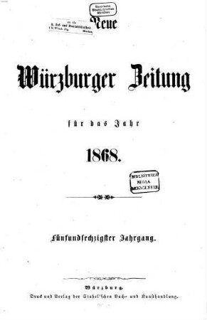 Neue Würzburger Zeitung. Morgenblatt. 1868,1/6 = Jg. 65
