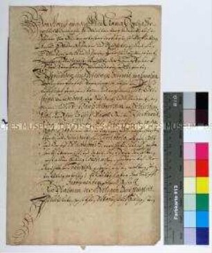 Von Herzogin Anne Sophie von Württemberg-Juliusburg beglaubigte Abschrift einer Urkunde über den Verkauf des Rittergutes und Dorfes Schlanowitz von Christian von Lemberg an Hans Albrecht von Schlechtenthal (1696)