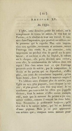 Article XV. De l'Effet.