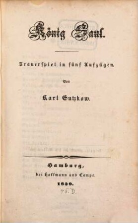 König Saul : Trauerspiel in fünf Aufzügen