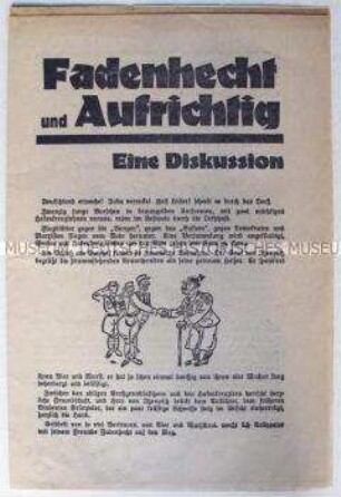 Flugschrift mit einer fiktiven Geschichte über die ideologische Auseinandersetzung zwischen Sozialdemokraten und Nationalsozialisten