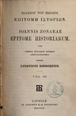 Iōannu tu Zōnara Epitomē historiōn, 3