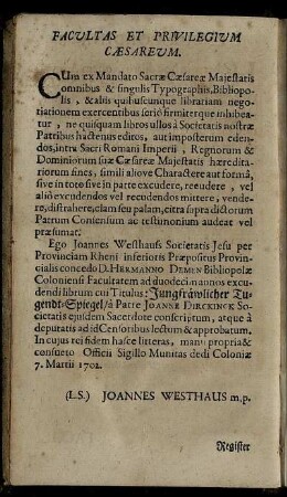 Facultas Et Privilegium Cæsareum