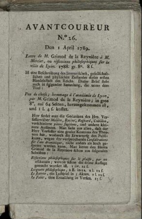 No. 26. Den 1. April 1789. - No. 30. Den 16. April 1789.