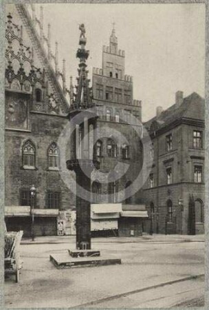 Staupsäule vor dem Rathaus Breslau von SO