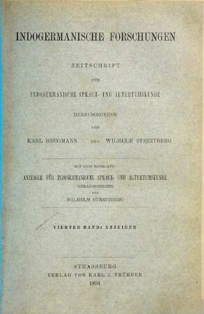 Anzeiger für indogermanische Sprach- und Altertumskunde. 4. 1894