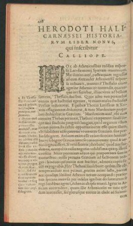 Herodoti Halicarnassei Historiarum Liber Nonus, qui inscribitur Calliope.