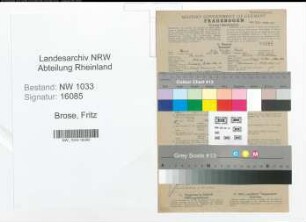 Entnazifizierung Fritz Brose , geb. 14.11.1904 (Autoschlosser)