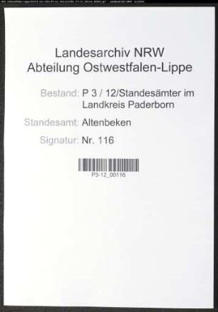 Sterberegister Standesamt Altenbeken