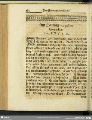 Am Sonntag Sexagesima Evangelium, Luc. IIX. v. 4.-15.