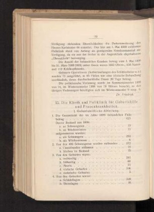 15. Die Klinik und Poliklinik für Geburtshilfe und Frauenkrankheiten.