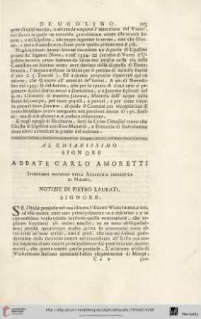 Al chiarissimo Signore. Abbate Carlo Amoretti