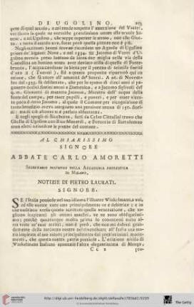 Al chiarissimo Signore. Abbate Carlo Amoretti