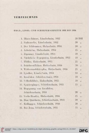 Holz-, Linol- und Schieferschnitte 1932 bis 1936 (Nr. 1-18)