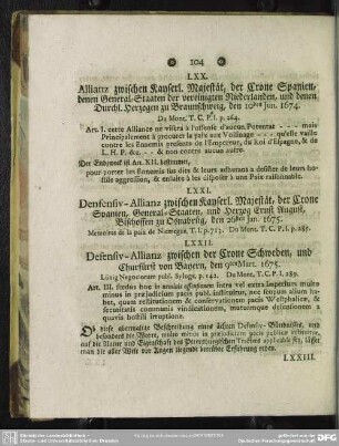 LXXII. Defensiv-Allianz zwischen der Crone Schweden, und Churfürst von Bayern, den 9ten Mart. 1675