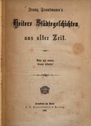 Heitere Städtegeschichten aus alter Zeit