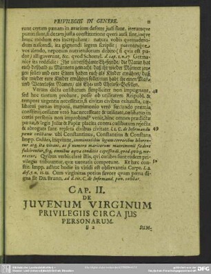 Cap. II. De Juvenum Virginum Privilegiis Circa Jus Personarum
