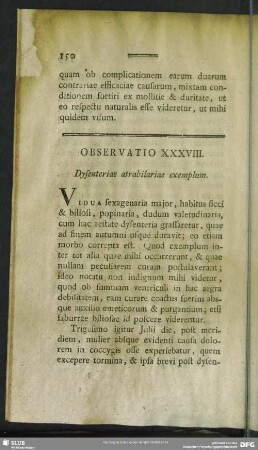 Observatio XXXVIII. Dysenteriae atrabilariae exemplum