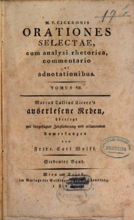 M. T. Ciceronis orationes selectae : cum analysi rhetorica, commentario et adnotationibus, 7