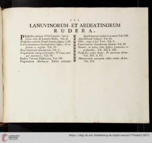 III. Lanuvinorum, et Ardeatinorum Rudera (Tab. I - XVI)