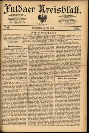 Erste Ausgabe vom Donnerstag, den 26. Juli 1894.