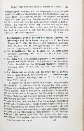 625-627 [Rezension] Minges, Parthenius, Das Verhältnis zwischen Glauben und Wissen, Theologie und Philosophie nach Duns Scotus