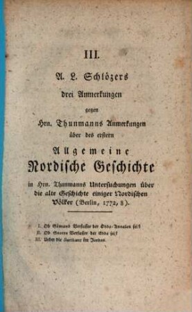 Isländische Litteratur und Geschichte. 3. Anmerkungen geg. H. Thunmann. - 1773