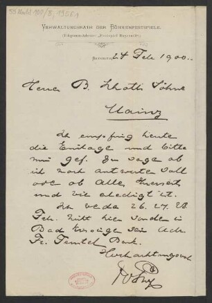 Brief an B. Schott's Söhne : 24.02.1900
