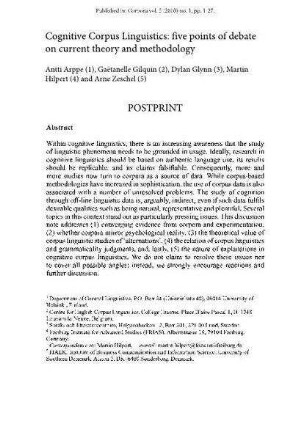 Cognitive Corpus Linguistics: Five points of debate on current theory and methodology