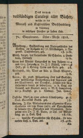 1-101, 71. Supplement. Oster-Messe 1816