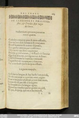 De Cleobolus Philosophe, & l'un des sept Sages de Grece.